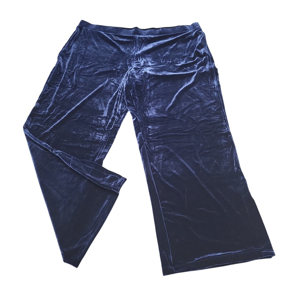 Susan Graver Womens Stretch Velvet Pants Side Slits Blue Petite Plus Size 1XP